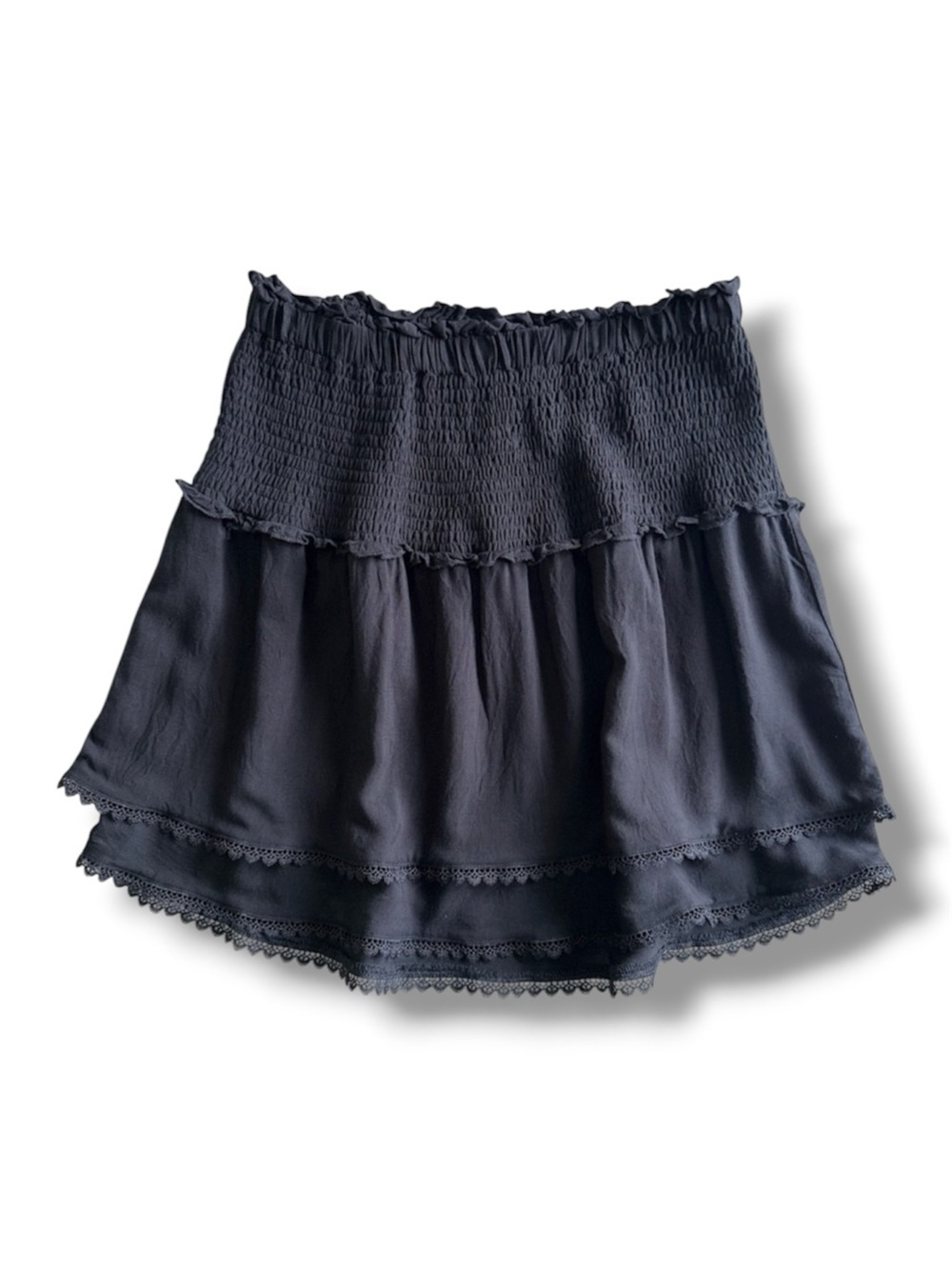 Heartloom Smocked Lace-Trim Skirt Black Size M